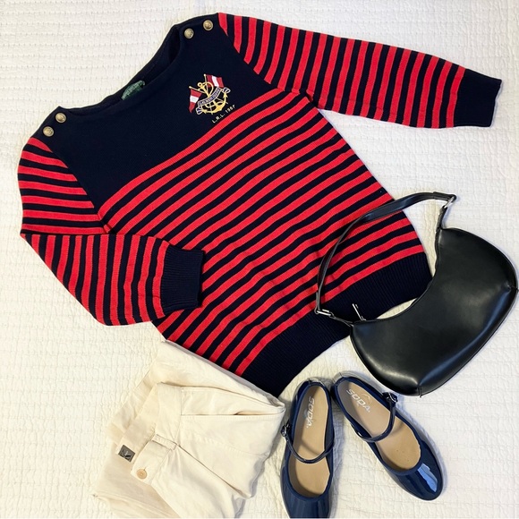 Ralph Lauren Navy & Red Striped Sailor Sweater - Picture 1 of 3